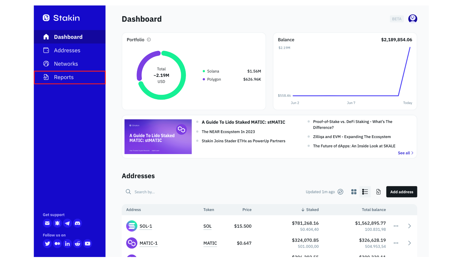 Stakin Dashboard - Portfolio - Guide To Lido Staked MATIC - Polygon - Solana - Proof-of-Stake