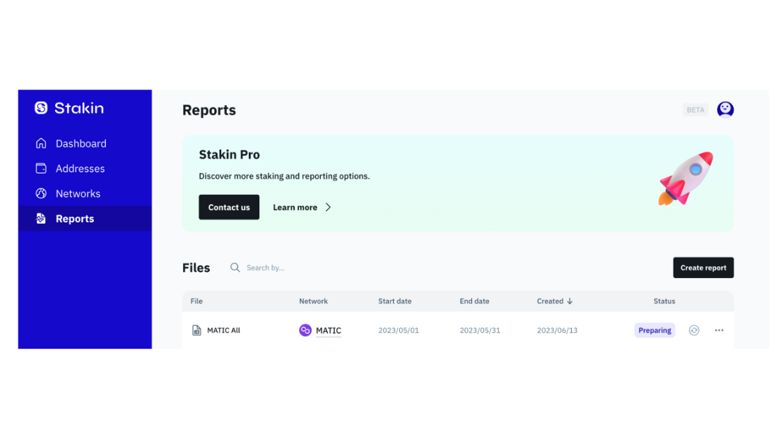 Stakin Pro - Reports - Preparing MATIC Polygon Staking Rewards Report