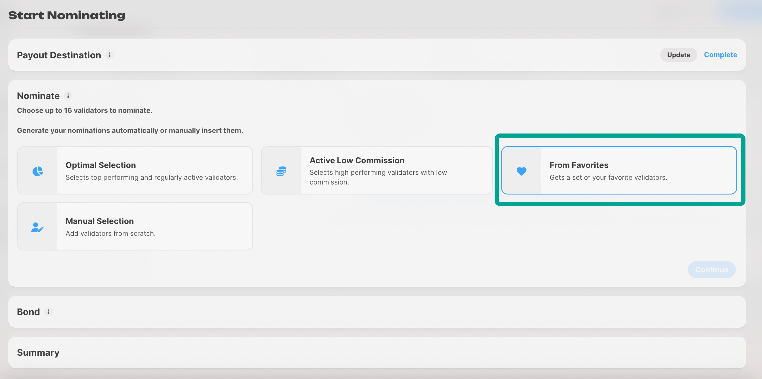 How to stake your AVAIL tokens to your favorite AVAIL validators and select From Favourites on the staking interface