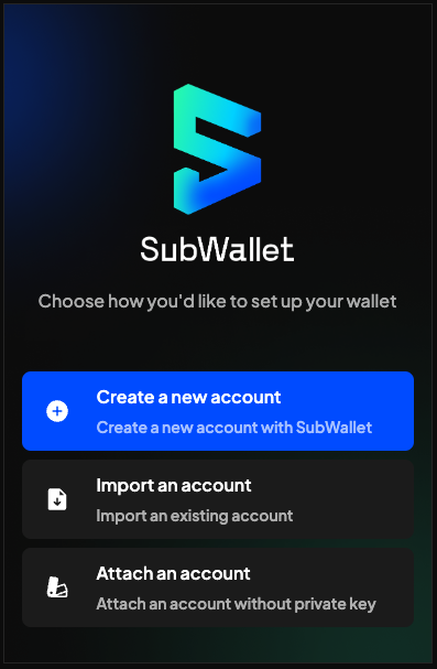 Create a new account with SubWallet to stake AVAIL tokens