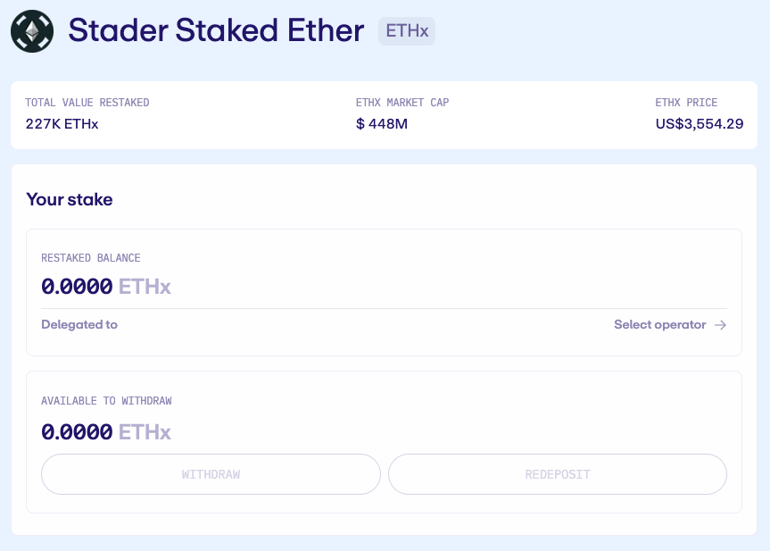 Deposit Stader Staked Ether ETHx