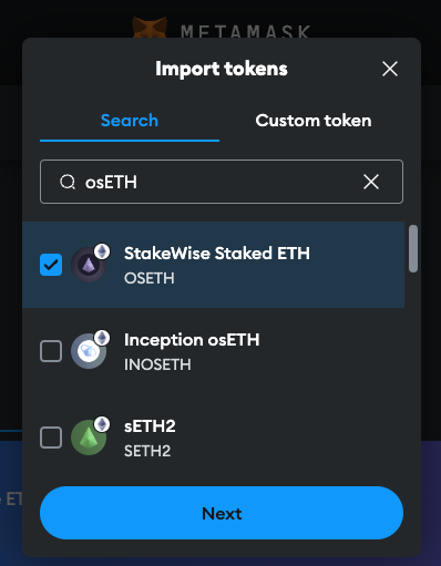 Import StakeWise Staked ETH(osETH) to MetaMask