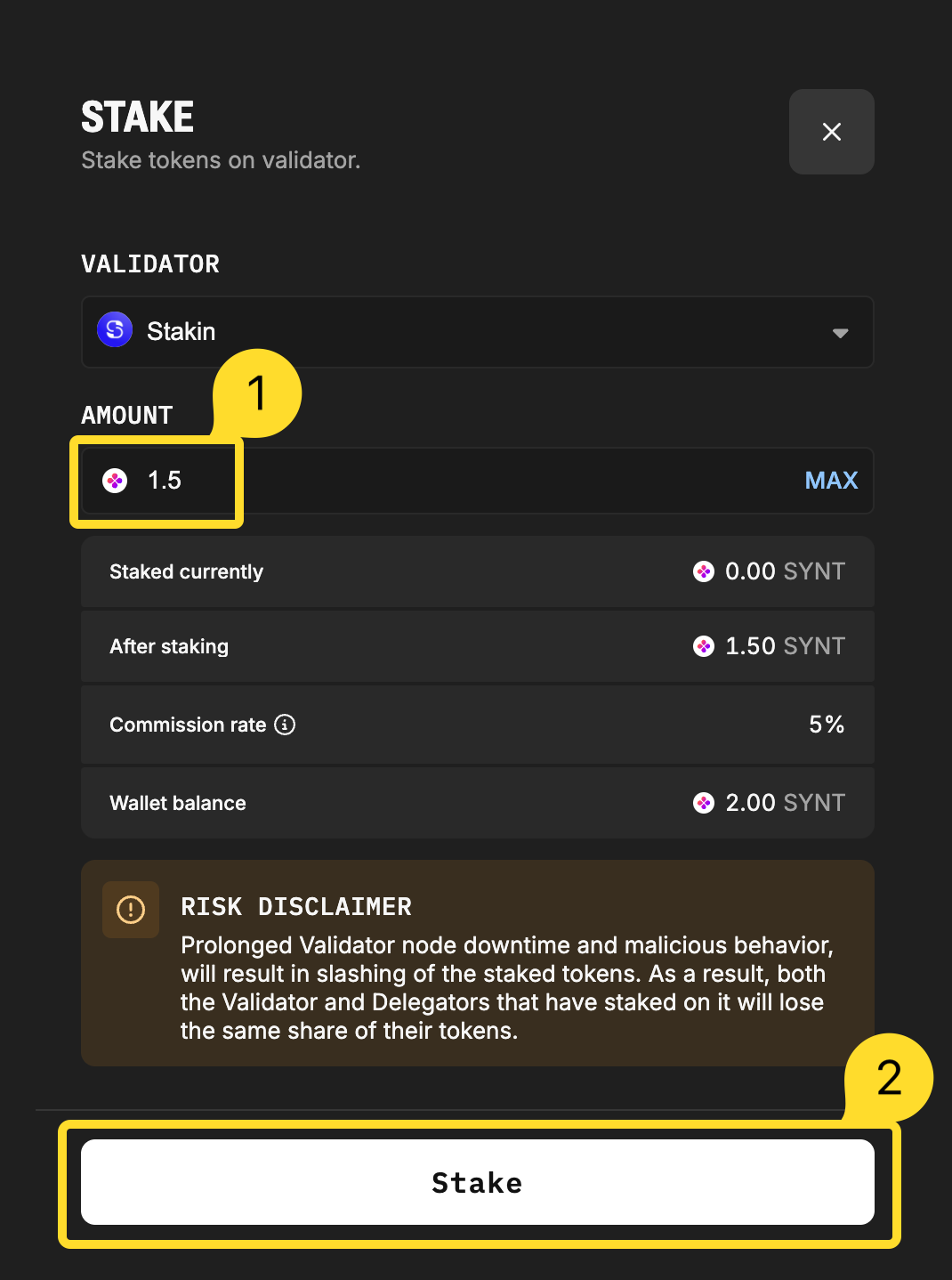 Stake SYNT tokens with Stakin