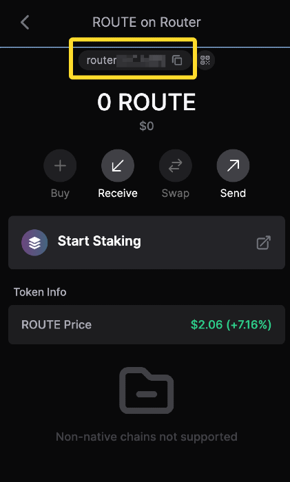 Send ROUTE to your wallet to stake ROUTE tokens