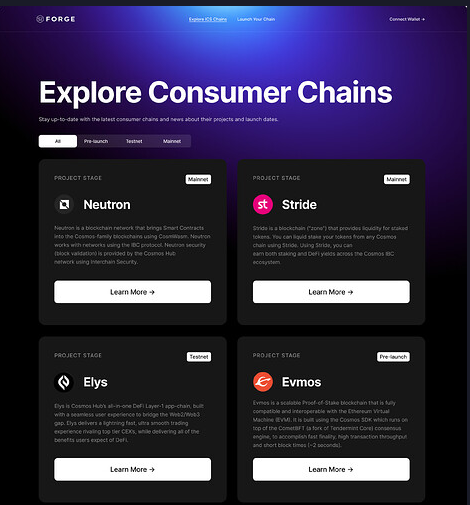 Explore Consumer Chains on Forge - Neutron, Stride, Elys, Evmos