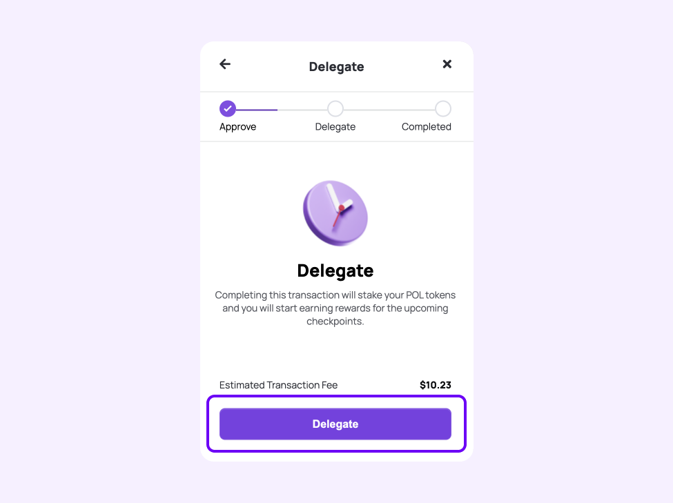 Step 2 of Delegate Dialog: Click "Delegate" and follow instructions on MetaMask