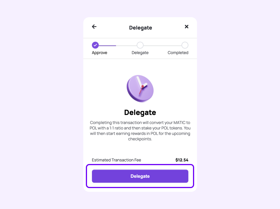 Step 2 of Delegate Dialog: Click "Delegate" and follow instructions on MetaMask