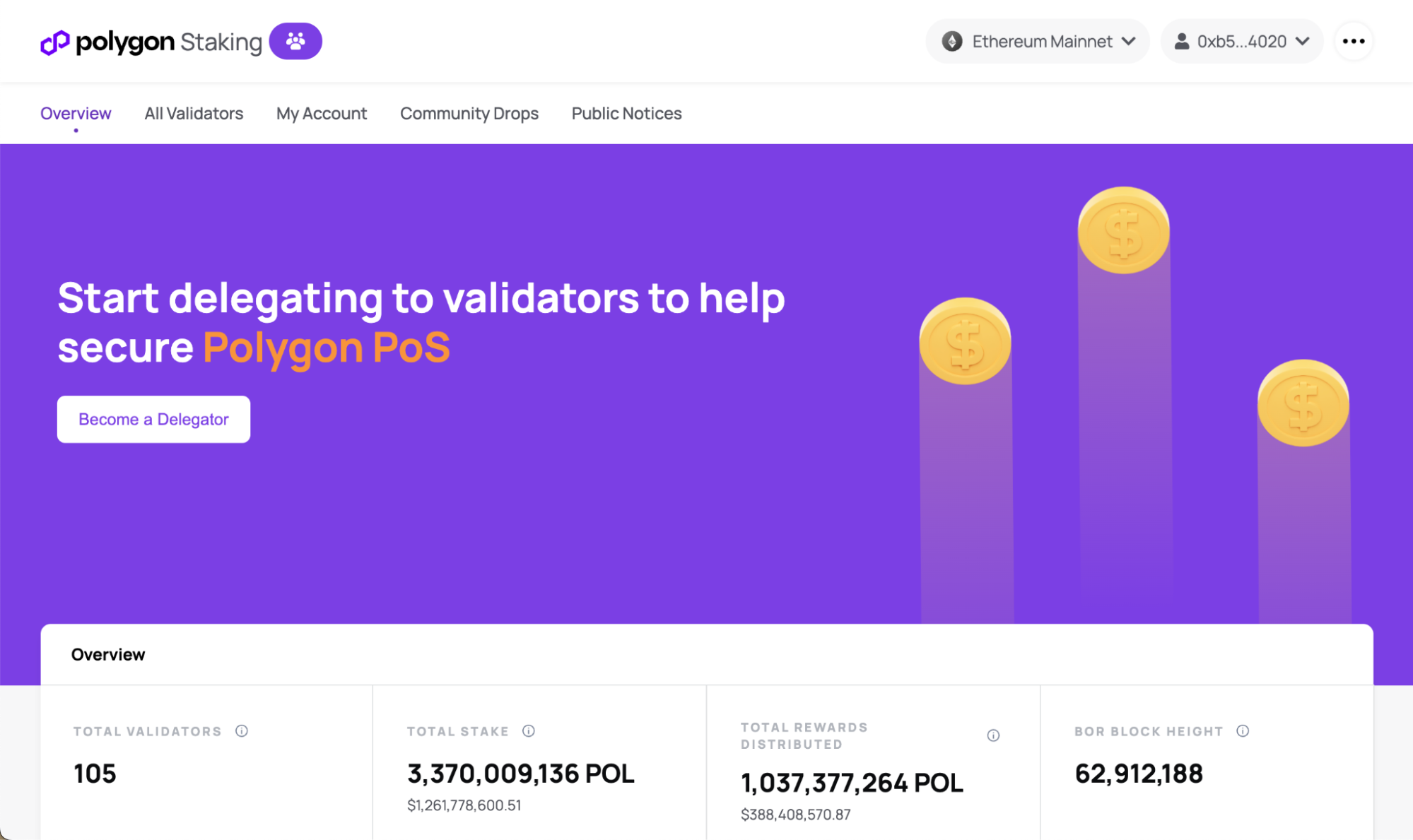 Polygon Staking: Logged page