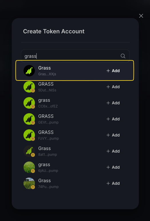 Search for Grass token