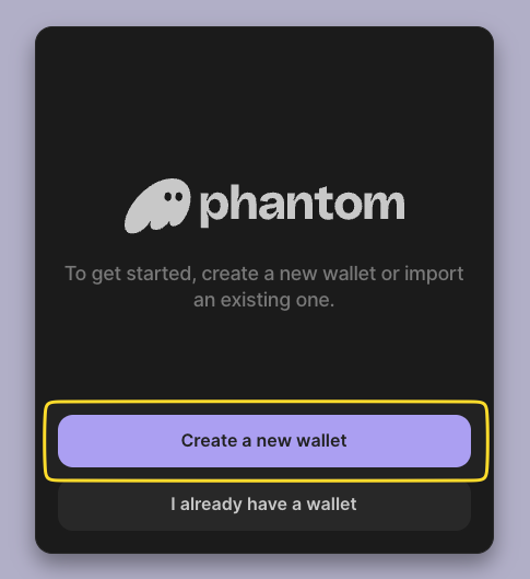 Create a new wallet on Phantom