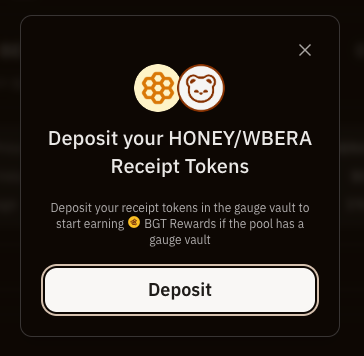 Deposit your HONEY/WBERA Receipt Tokens