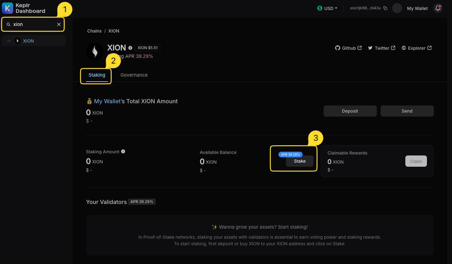 Stake XION with Keplr Wallet