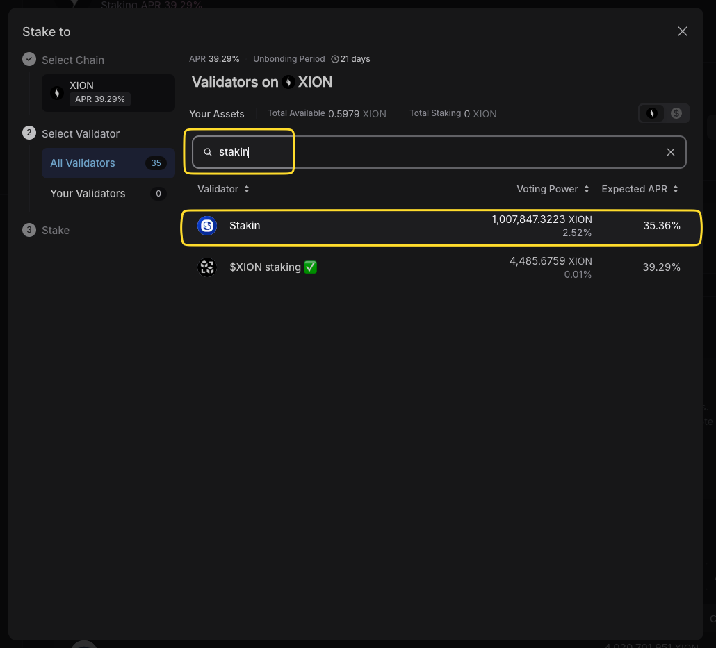 Stake XION with Stakin